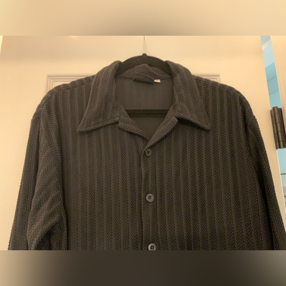 Positano Charles Lapson Men's XL Vintage Black Mesh Net Button Up Shirt Disco - Picture 4 of 11